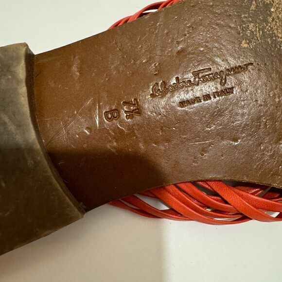 Salvatore Ferragamo Sandals 8 B Red Leather Strappy flats - Picture 5 of 6